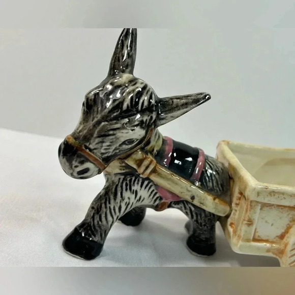Vintage Ceramic Donkey Pulling Cart Planter Made  in Occupied Japan - Picture 4 of 14